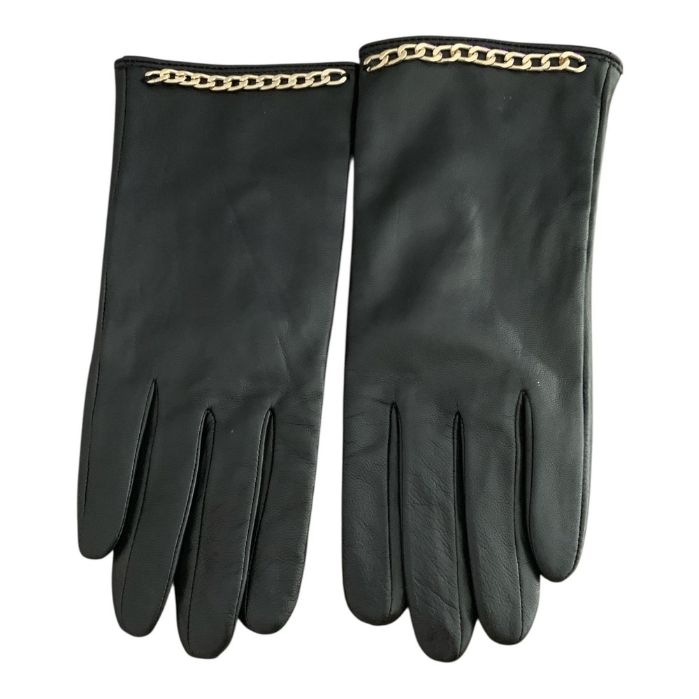Merona Women's Black Leather Gloves L/XL Gold Chain NWT 2015 Target